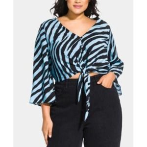 City Chic Zebra Tie Top in Blue and Black Size 16 NWT